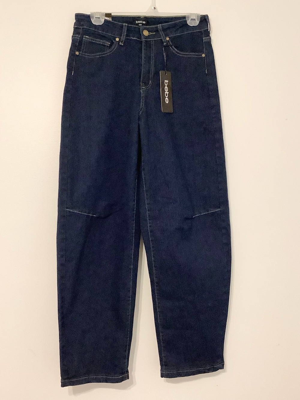 bebe Barrel Jeans Trendy Dark Indigo High-Rise Stretchable  Sz. 8/29.  NWT